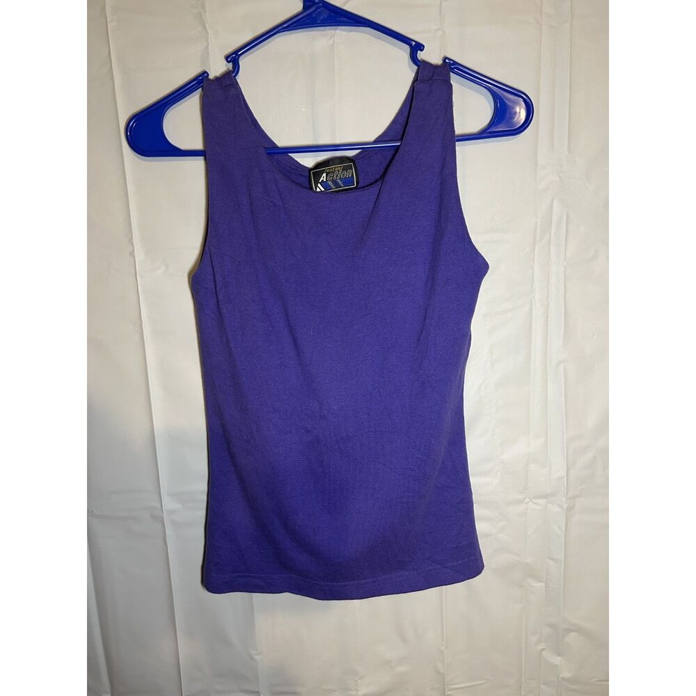 Vintage Y2K Cutout Open Back Tank Top M Purple Tie Back Built In Bra Spandex 90s